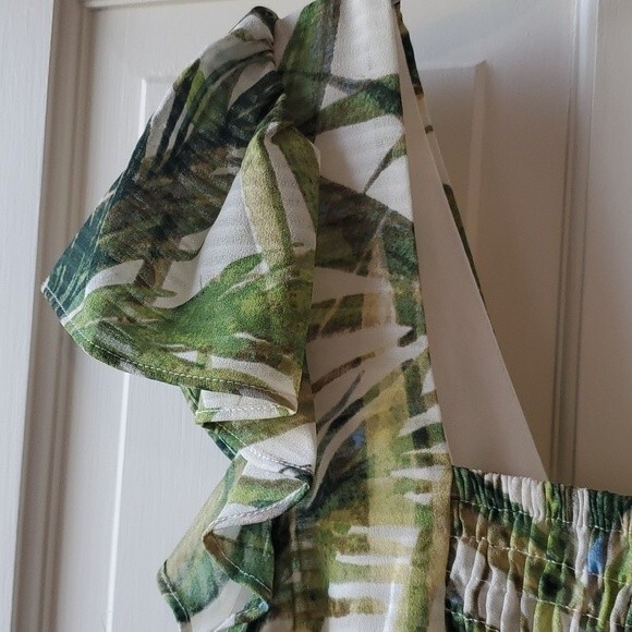 JUST TAYLOR PALM BAMBOO MAXIDRESS GREEN CREAM SIZE 8 EMPIRE WAIST FLUTTER SLEEVE - Picture 9 of 15